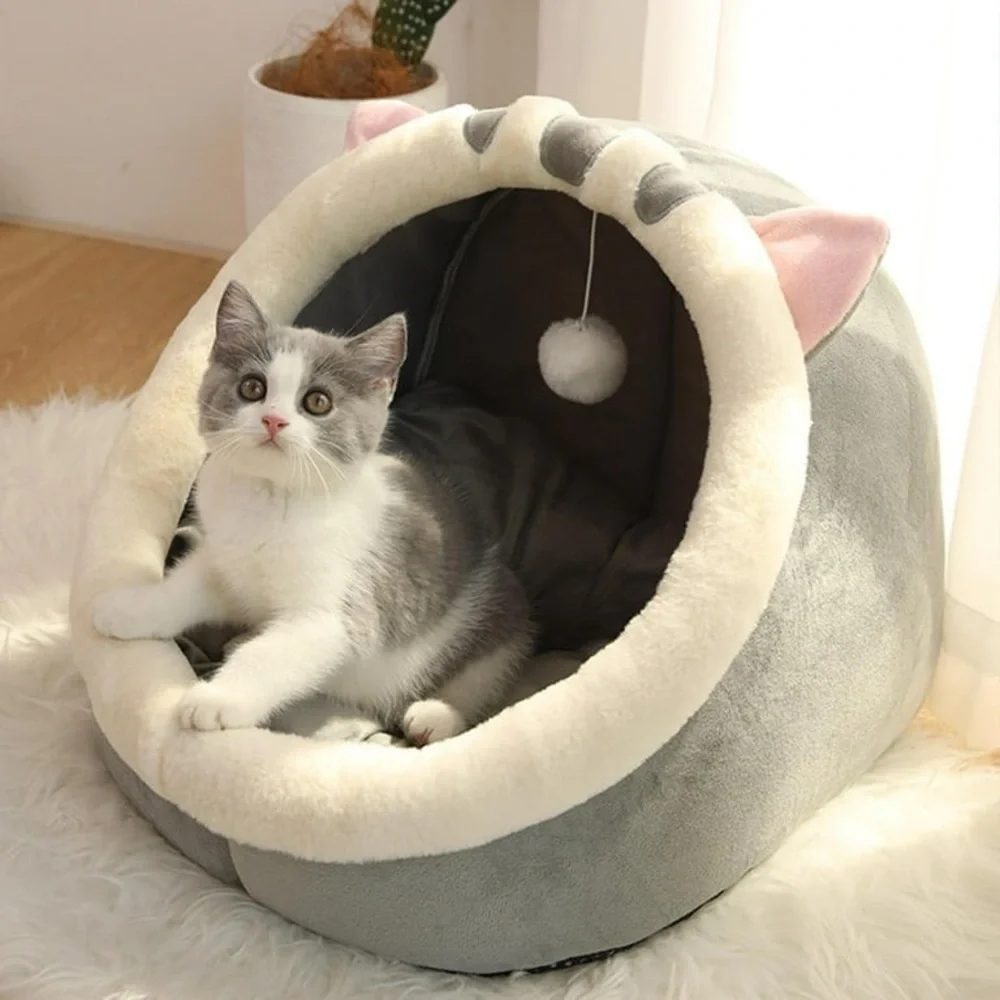 Gray Cat Hut Cushion Comfortable Space Bed Size S